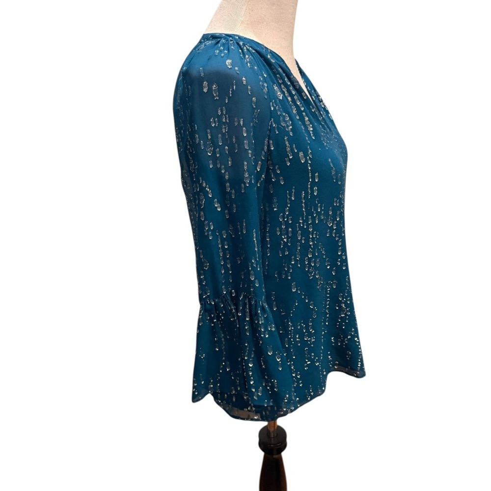 Lilly Pulitzer Matilda Silk Chiffon Blouse Teal Blue Top w/Silver Accents Sz: XS - Picture 5 of 16